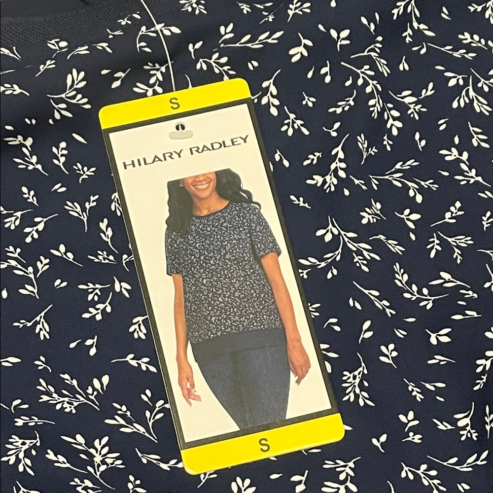 Hilary Radley Navy and White Floral Short Sleeve Top